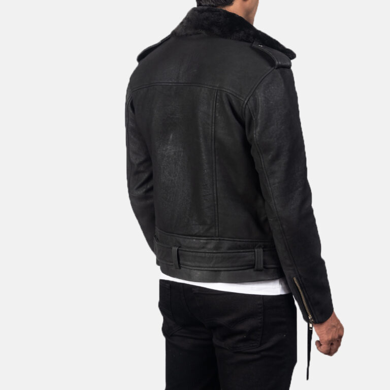 Mens Furton Disressed Black Leather Biker Jacket4745-8-1557303690631